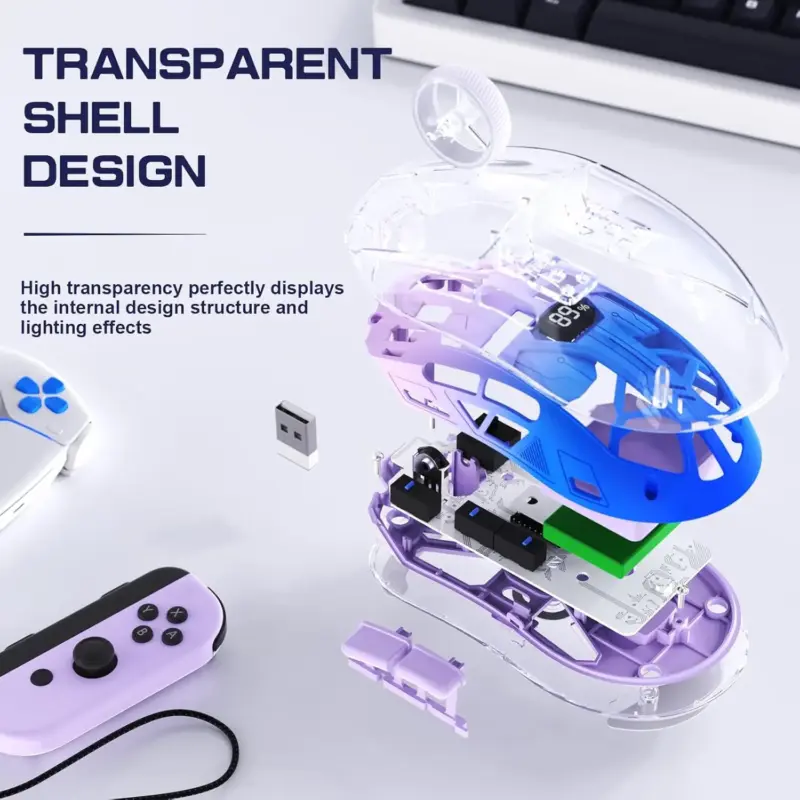 A2 Transparent Wireless Gaming Mouse, BT 5.0/2.4G PC Rechargeable RGB Mice with Digital Screen,PixArt 3212, 5 Adjustable DPI - Image 3