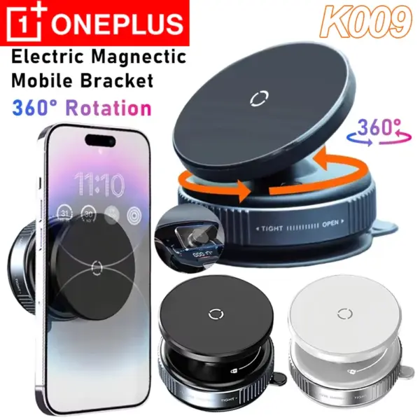 OnePlus 2025 Hot K009 Electric Vacuum Swivel Stand For iPhone 360° Rotation Holder Stand Magnetic Car Stable Holder
