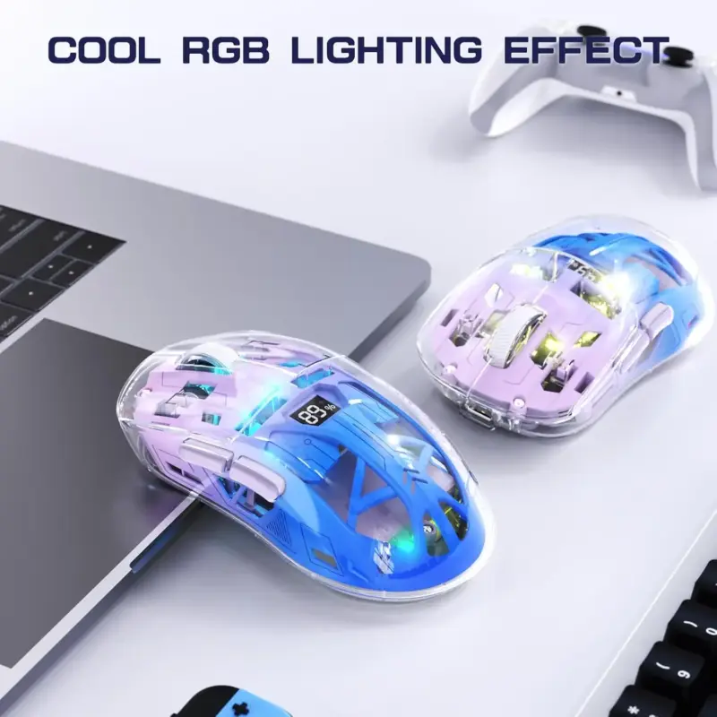 A2 Transparent Wireless Gaming Mouse, BT 5.0/2.4G PC Rechargeable RGB Mice with Digital Screen,PixArt 3212, 5 Adjustable DPI - Image 5