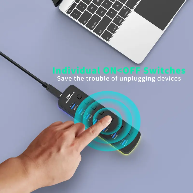 7 Ports USB 3.0 Hub 5Gbps High Speed USB Splitter Adapter Individual On/Off Switch For PC Computer Accessories SSD RGB USB Hub - Image 7