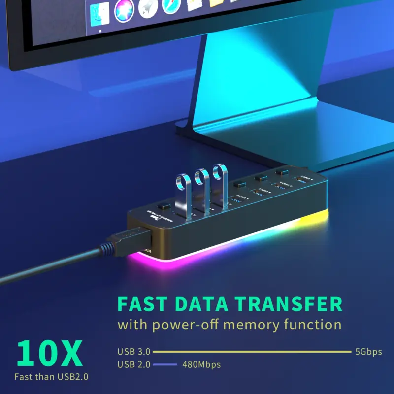 7 Ports USB 3.0 Hub 5Gbps High Speed USB Splitter Adapter Individual On/Off Switch For PC Computer Accessories SSD RGB USB Hub - Image 9