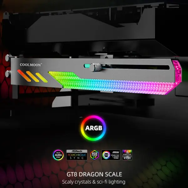 COOLMOON GT8 Graphics Card Bracket 5V ARGB Synchronous Horizontal GPU Support VGA Holder Video Card Stand PC Case Cooling Kit