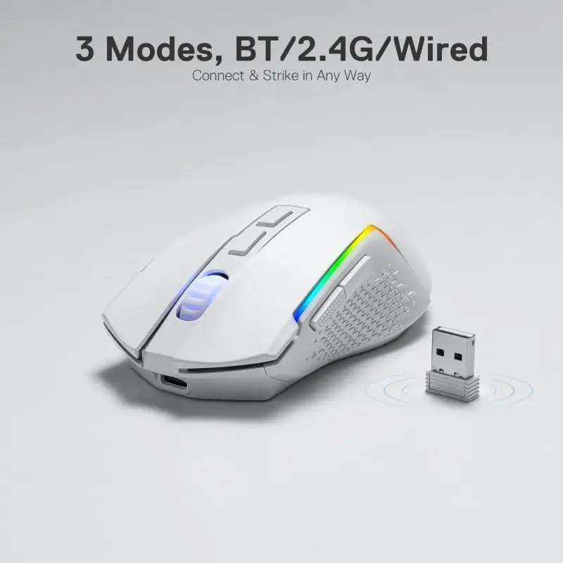 Redragon M693 Wireless/Wired BT & 2.4G Bluetooth Gaming 8000 DPI Mouse 3-Mode Connection RGB Backlight for PC/Mac/Laptop - Image 3