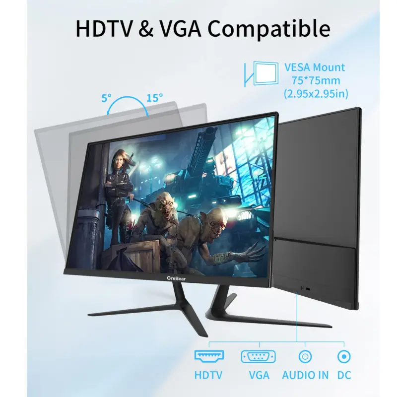 GreBear IPS Computer Monitor 24 Inch, FHD 1080p PC Monitor 5ms(GTG) 99% sRGB,Ultra Slim, LED Low Blue Light An - Image 4