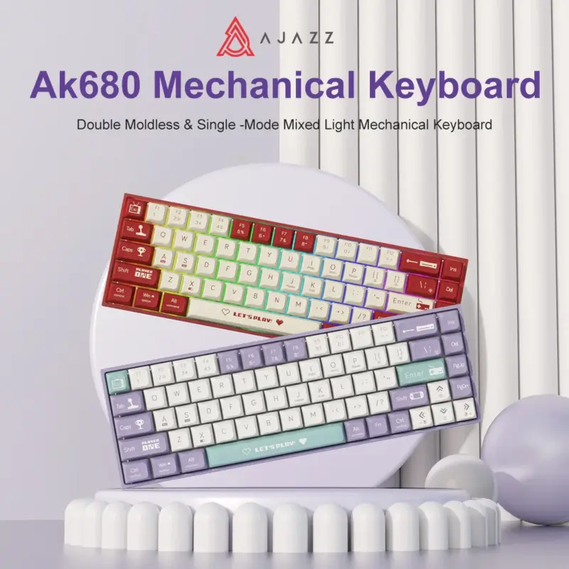 AJAZZ AK680 Mechanical Keyboard ABS Keycap 68 Keys Wired Wireless Bluetooth Gamer Keyboard Hot Swap Custom Gasket for Pc Laptop - Image 2